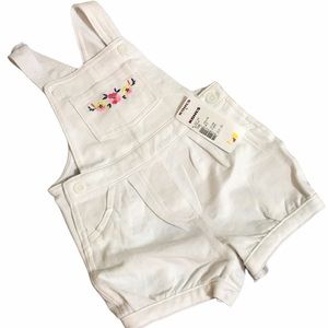 Baby Romper Bib Shorts Overalls White Floral Embroidery Easter Size 12 Months